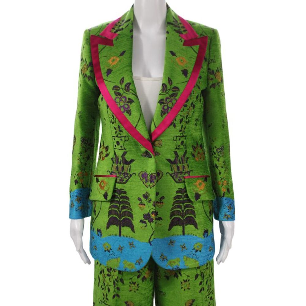 Gucci Womens Floral & Landscape Print Blazer Pants Suit Set Green Size 42 44 - Picture 2 of 11